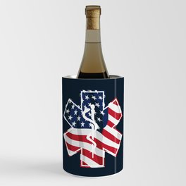 Patriotic Paramedic EMT EMS Star of Life Medical Service Symbol with USA Flag Overlay Wine Chiller
