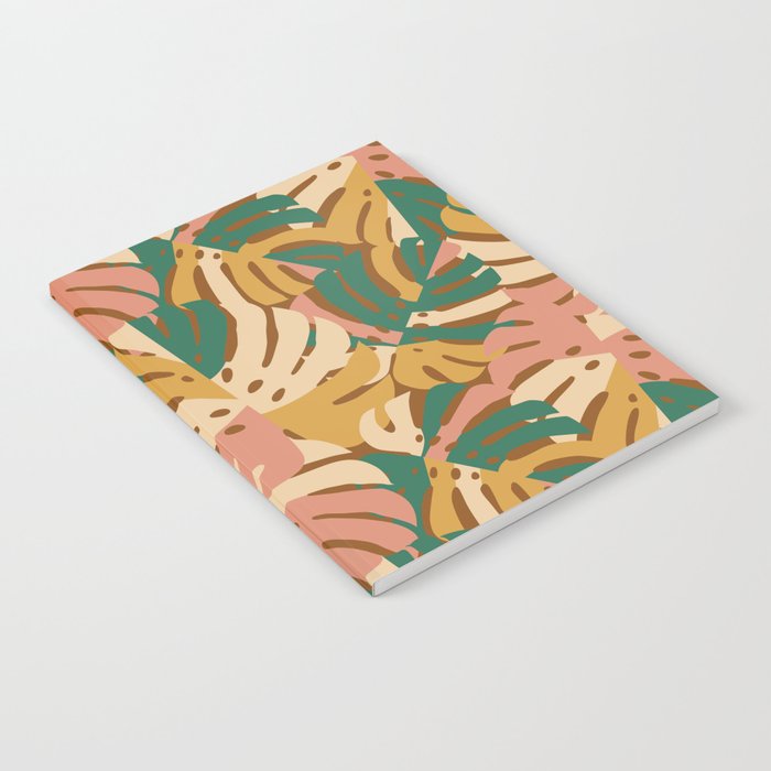 Monstera Leaves - Gold - Green - Pink Notebook