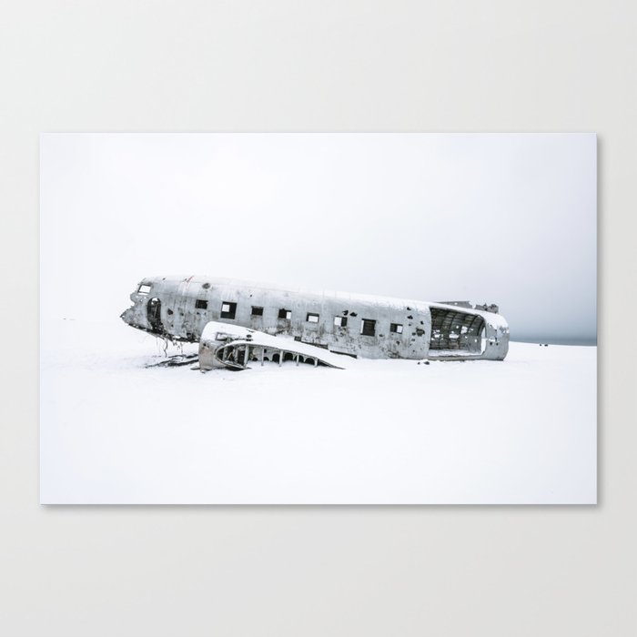 Plane Wreck in Iceland in Winter - Landscape Photography Minimalism Canvas Print