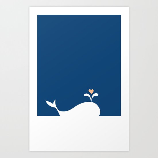 Whale in Blue Ocean with a Love Heart Art Print