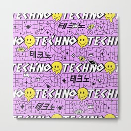 Pink and Yellow Techno Smiley Emoticon 90s Trip Acid Metal Print
