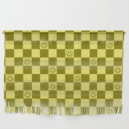 Yellow/Olive Color Smiley Face Checkerboard Wall Hanging