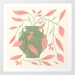 Quirky Flowers in a Vase - Green Art Print