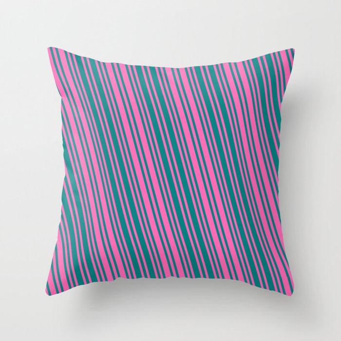 Hot Pink and Teal Colored Pattern of Stripes Throw Pillow
