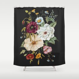 Colorful Wildflower Bouquet on Charcoal Black Shower Curtain