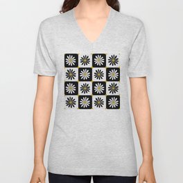 Checkered Daisies – Black & White V Neck T Shirt