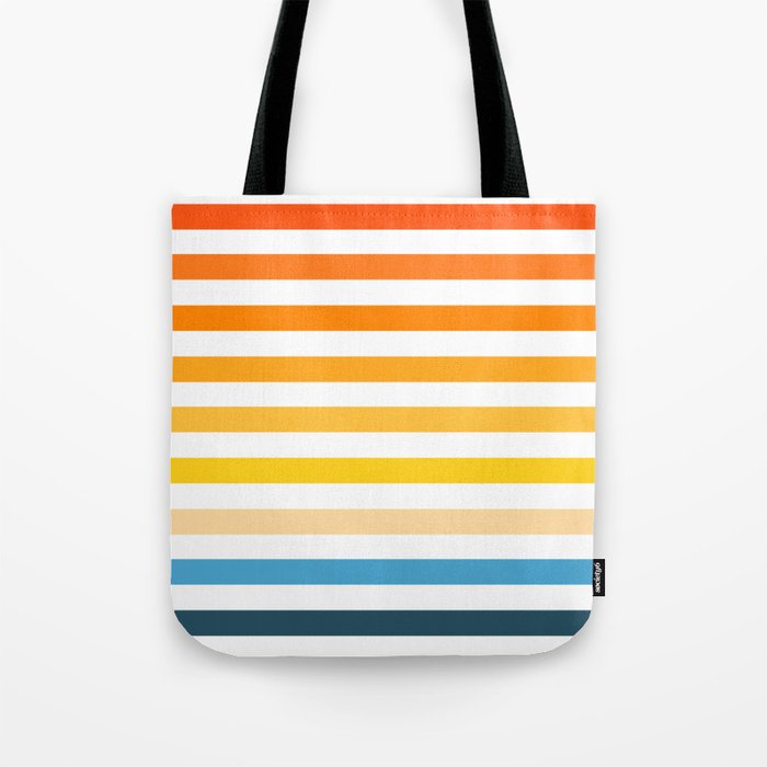 Ohlala - Blue Yellow Red Colourful Minimalistic Retro Stripe Art Design Pattern Tote Bag