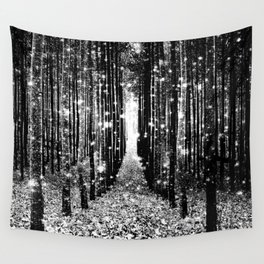 Magical Forest Black White Gray Wall Tapestry