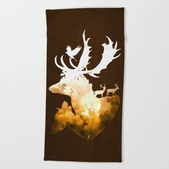 Deer Autumn Beach Towel