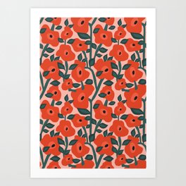 Charming vintage orange poppies flower bed Art Print