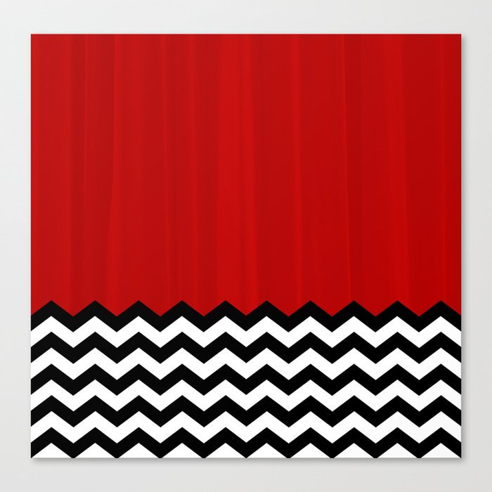 Red Black White Chevron Room w/ Curtains Canvas Print