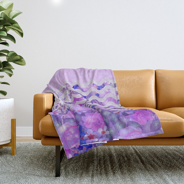 Geometrical lilac pink watercolor tropical floral Throw Blanket