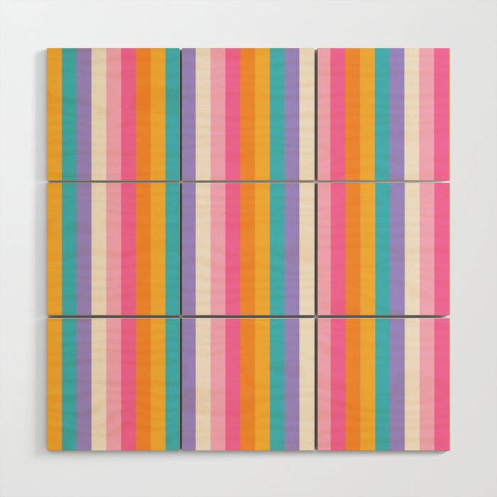 Neon Rainbow Stripes - Small Wood Wall Art