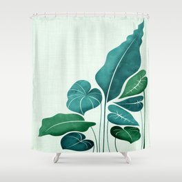 Cacophony in Teal Botanical Drawing Shower Curtain