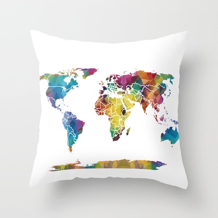 Geometric World Map Throw Pillow