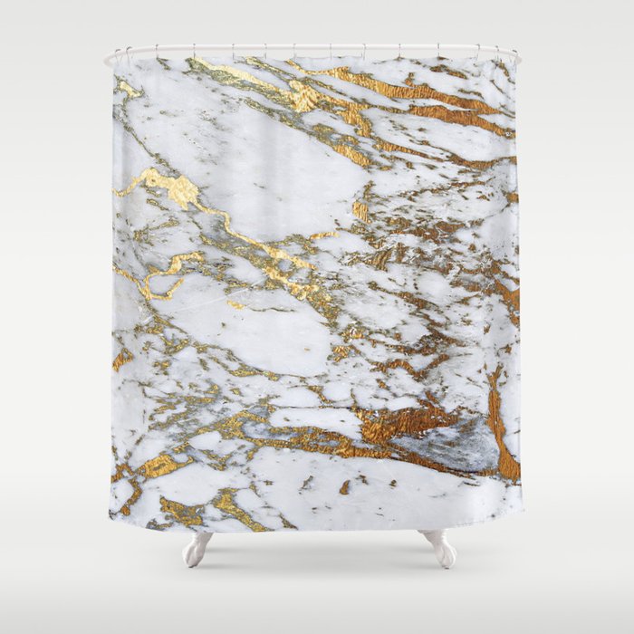 Gold Marble Shower Curtain By Jenna, Blue And Gold Marble Shower Curtain