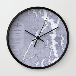 Puget Sound Washington State Nautical Chart Map Print 1956 Blue, Map Art Prints Wall Clock