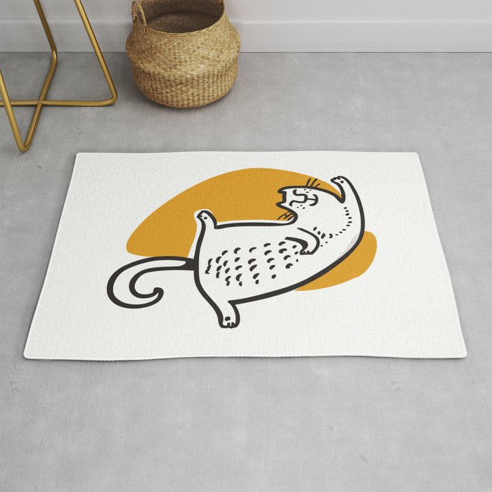 Cat Art Prints, Black and White with Yellow, Cute Art Rug