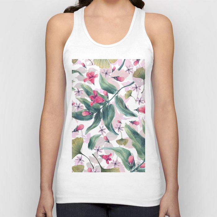 Modern Abstract Green Pink Red Watercolor  Foliage Floral Tank Top