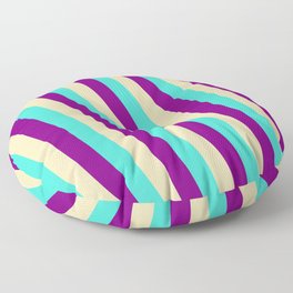 [ Thumbnail: Turquoise, Purple & Tan Colored Stripes/Lines Pattern Floor Pillow ]