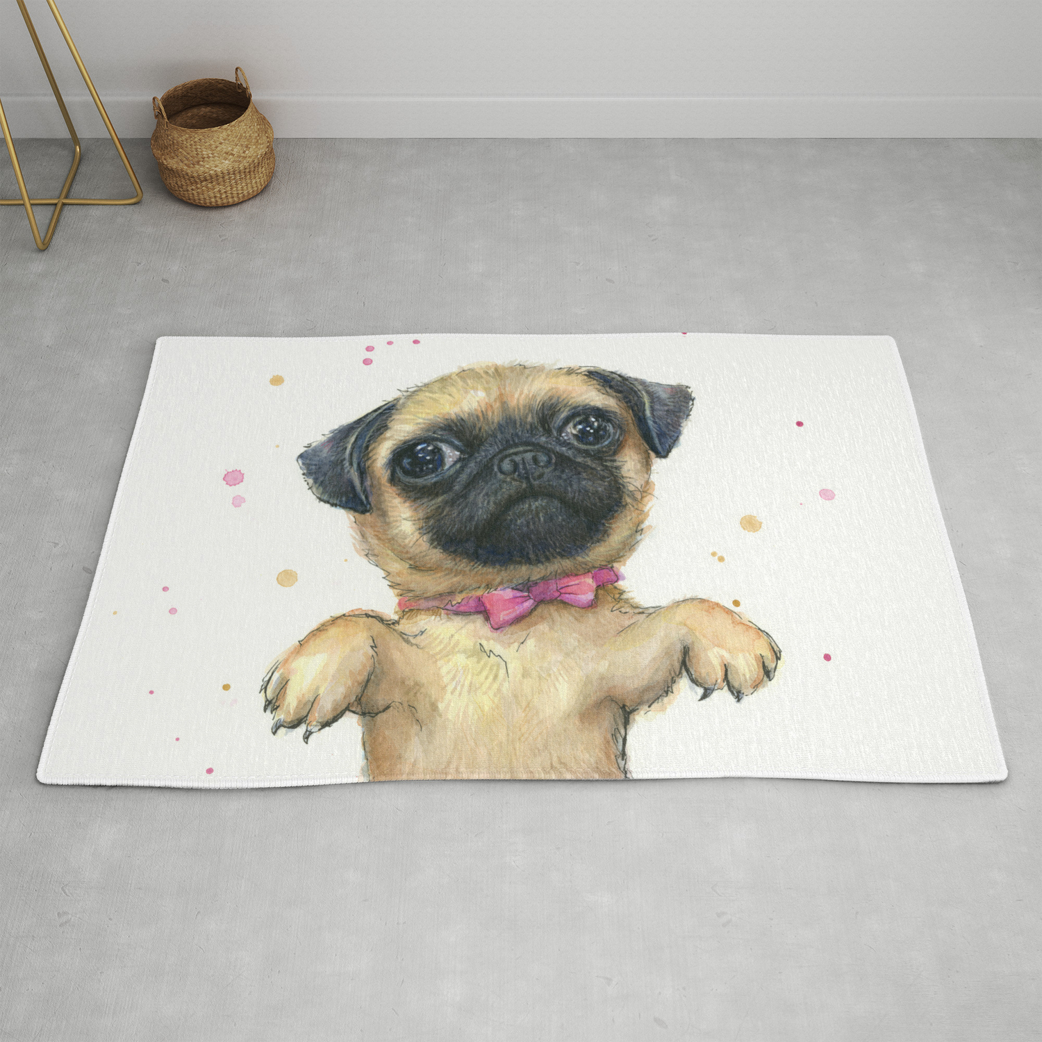 Cute Pug Puppy Dog Watercolor Painting Rug By Olechka Society6