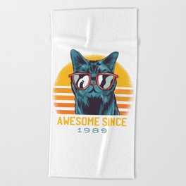 Awesome Cat Since 1989 Beach Towel