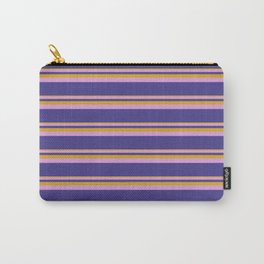 [ Thumbnail: Goldenrod, Plum, and Dark Slate Blue Colored Lines Pattern Carry-All Pouch ]