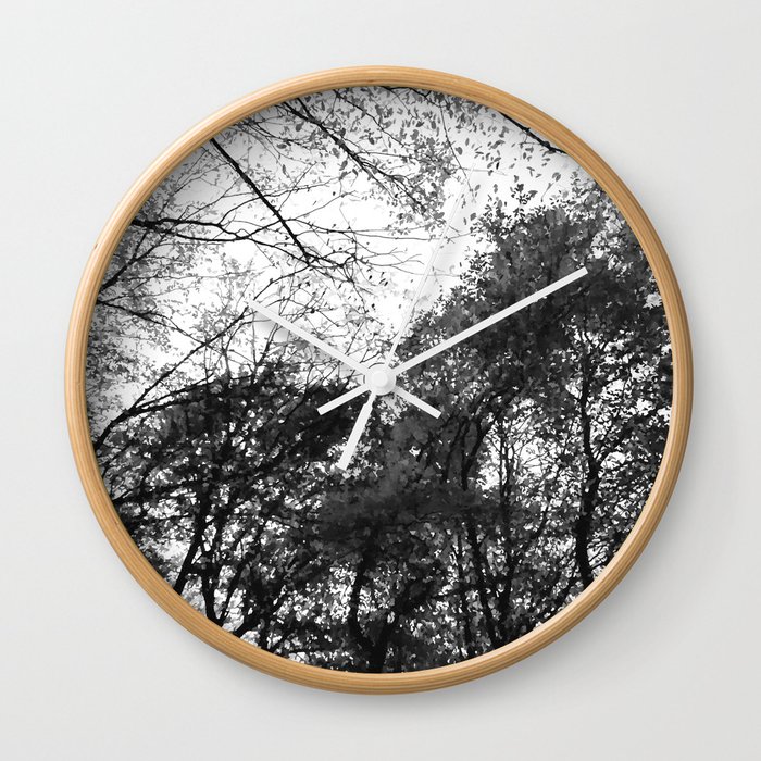 Black and white forest sky Wall Clock