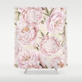 Pastel Blush Pink Spring Watercolor Peony Flowers Pattern Shower Curtain