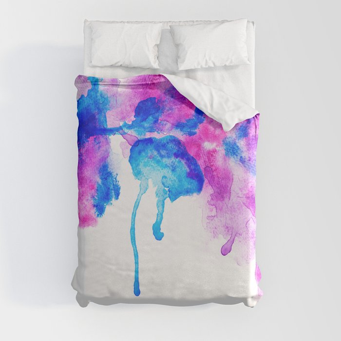 Abstract modern bright  pink purple blue watercolor splatters paint Duvet Cover