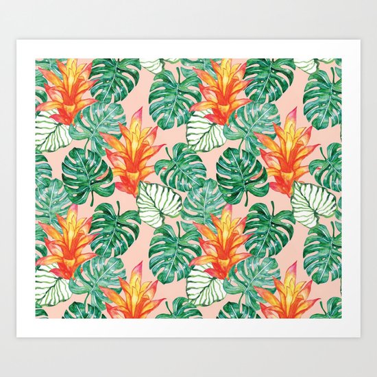 Peach tropical floral Art Print