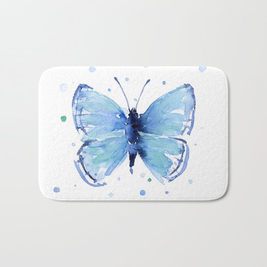 Blue Butterfly Watercolor Butterflies Animals Bath Mat