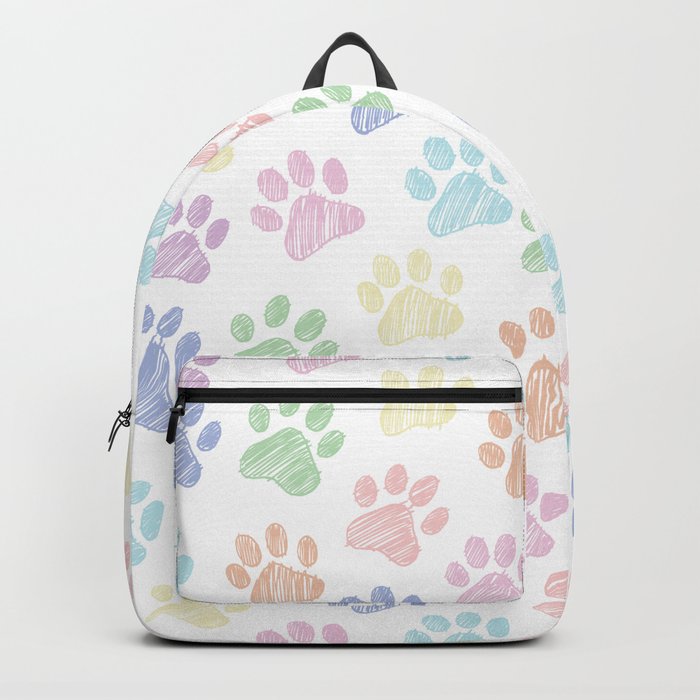 Colorful Paws doodle seamless pattern. Digital Illustration Background. Backpack
