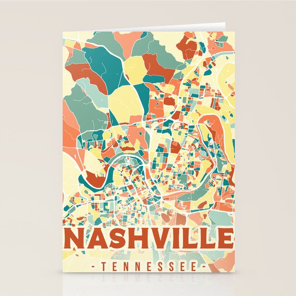 Nashville map in mosaic colors Stationery Cards by Serenity by Alex