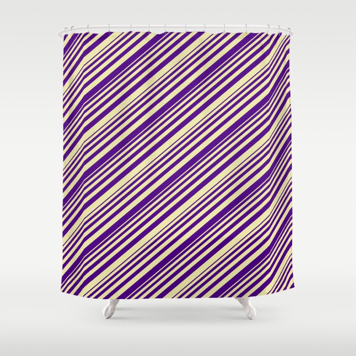 Indigo and Pale Goldenrod Colored Lined Pattern Shower Curtain