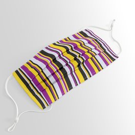 [ Thumbnail: Yellow, Purple, Lavender & Black Colored Striped/Lined Pattern Face Mask ]