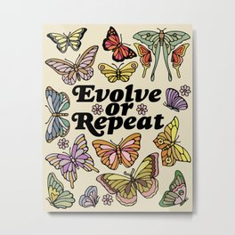 Evolve Or Repeat Metal Print | Mushroom, Floral, Spiritual, Groovy, Manifestation, Butterfly, Funky, Cottage, Forest, Typography 