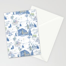Toile Nativity Story of Jesus' Birth in Blue with Color Accents Stationery Cards
