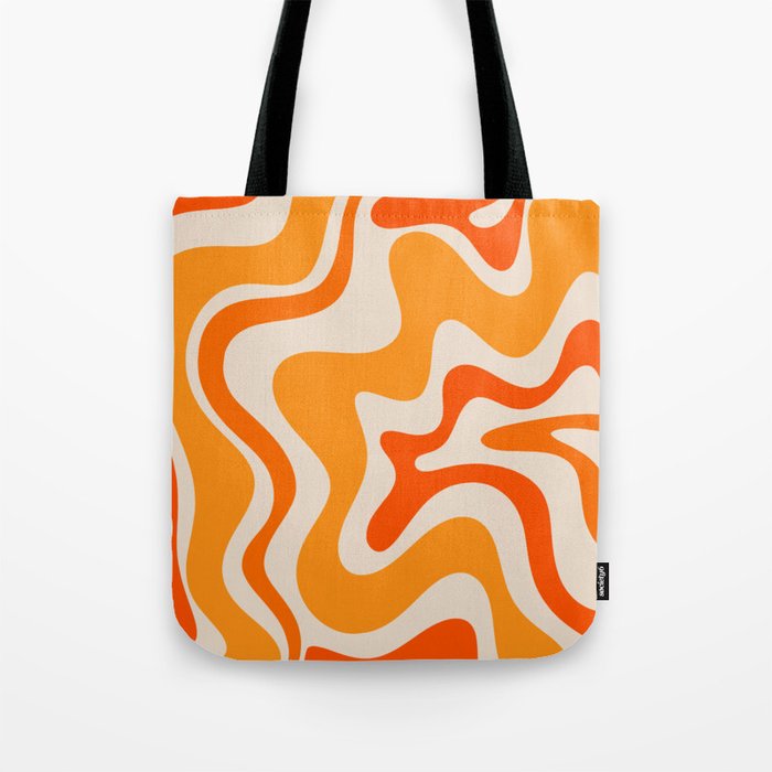 Retro Liquid Swirl Abstract Pattern in 70s Orange and Beige Tote Bag