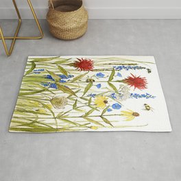 Garden Flower Bees Contemporary Illustration Painting Rug