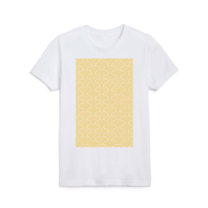 Japanese Waves (White & Light Orange Pattern) Kids T Shirt