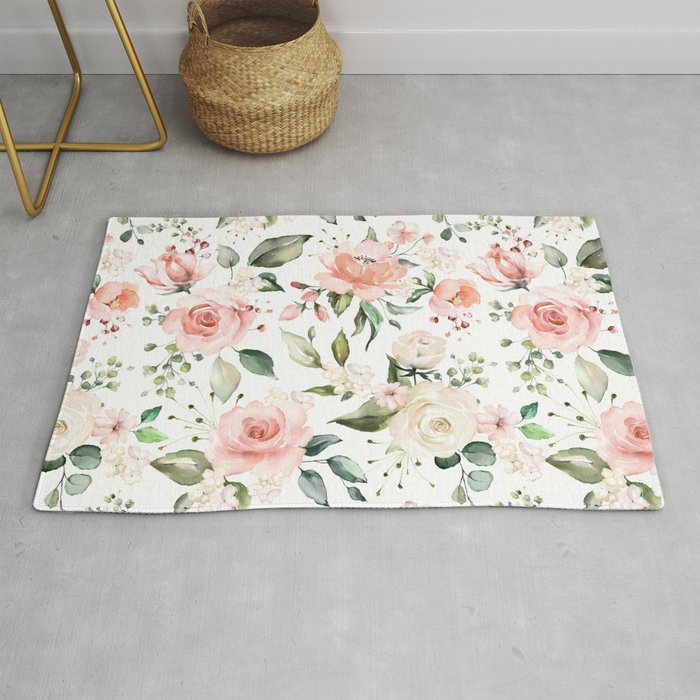 Sunny Floral Pastel Pink Watercolor Flower Pattern Rug by JunkyDotCom ...