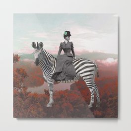 The Traveller (Fall Edition) Metal Print | Collage, Zebra, Fall, Feminist, Explorer, Wanderlust, Adventures, Horse, Autumn, Traveller 