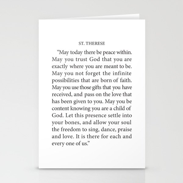 St. Therese Quote, May Today There be Peace, Stationery Cards