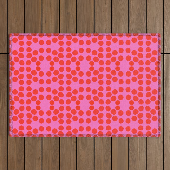 Big Red Dots On Hot Pink Eye Design Mid-Century Modern Scandi Bold Bright Polka Dots Pattern Outdoor Rug