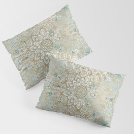 Mandala Flower, Teal and Gold, Floral Prints Pillow Sham