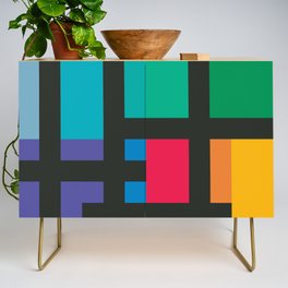 Abstract Geometric Lines BLue Red Yellow Black Credenza