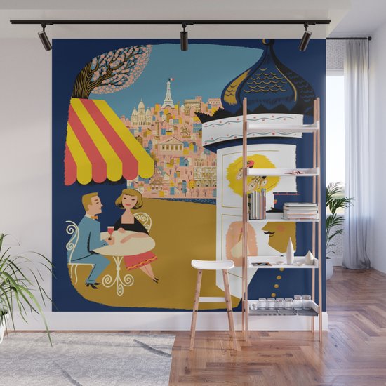 Vintage France Sidewalk Cafe Travel Wall Mural By Yesteryears