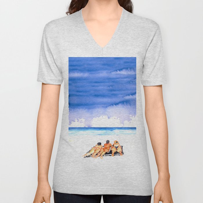 3 girls sunbathing V Neck T Shirt