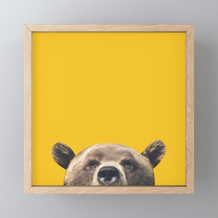 Bear - Yellow Framed Mini Art Print